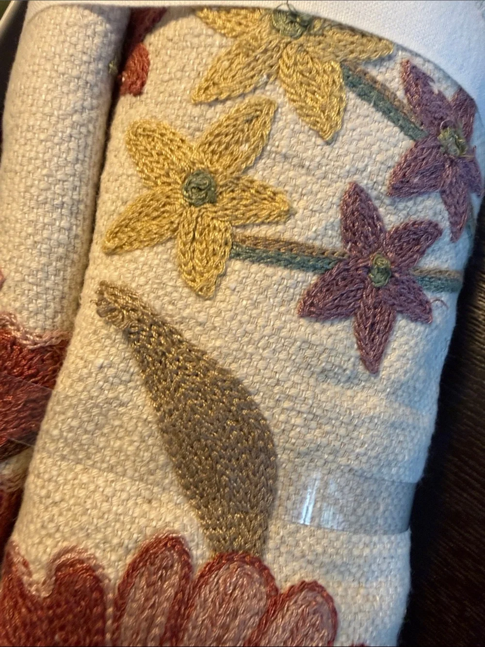 Pottery Barn Liana Crewel Embroidered Cotton/Linen Table Throw NWT 50” x 50”